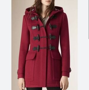 Burberry Maroon Wool Brit Blackwell Coat with Toggles